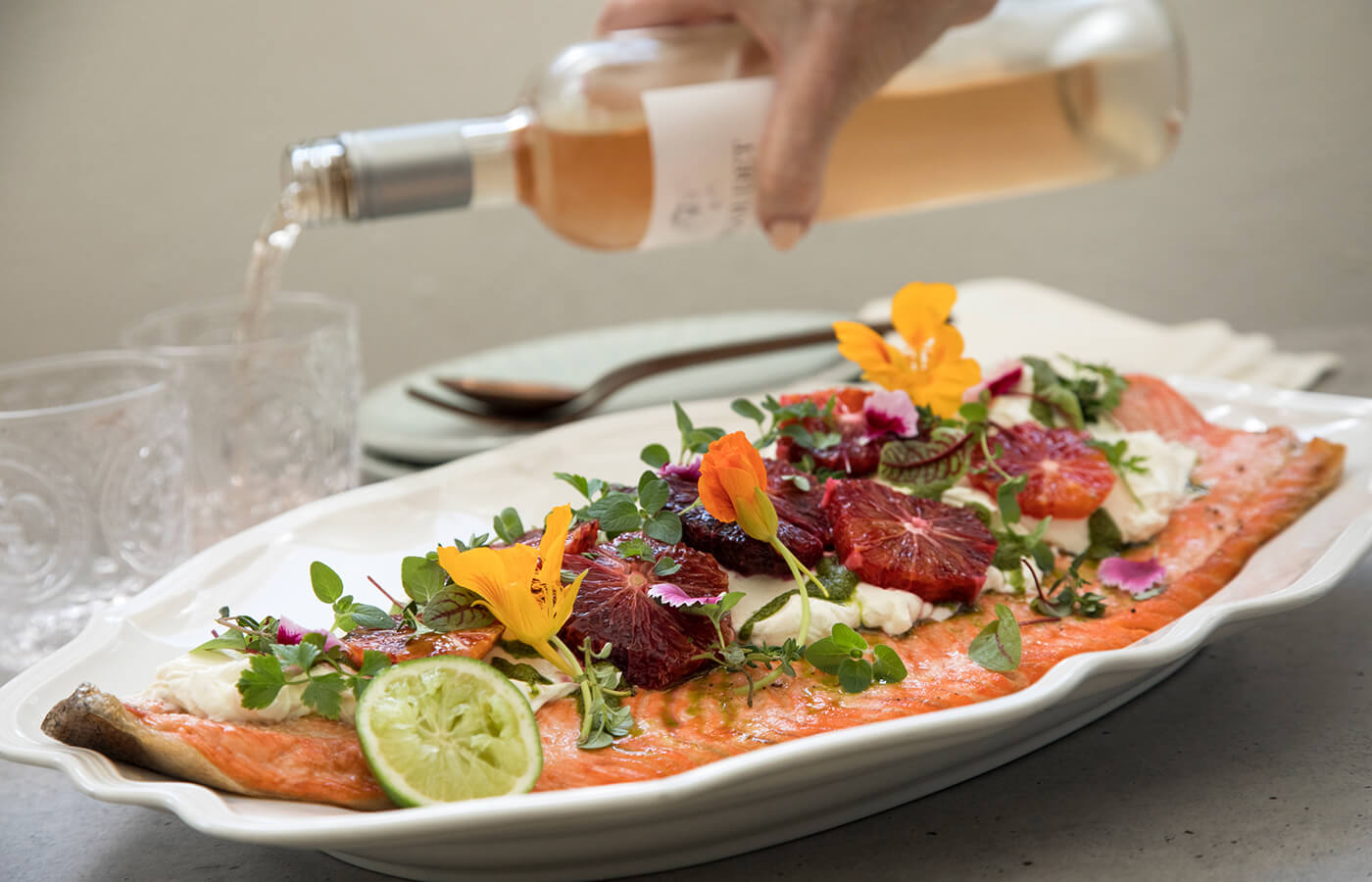 Honey & Lemon Thyme Ocean Trout with Salted Yoghurt & Blood Orange